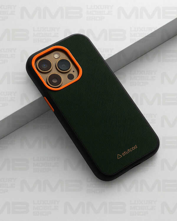 Premium Dark Green iPhone 16 Pro Max Case with Orange Frame – Shockproof & Stylish