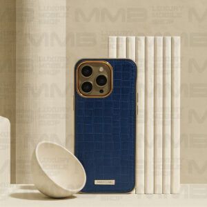 Crocodile leather Phone case for iPhone 16 pro max - Blue
