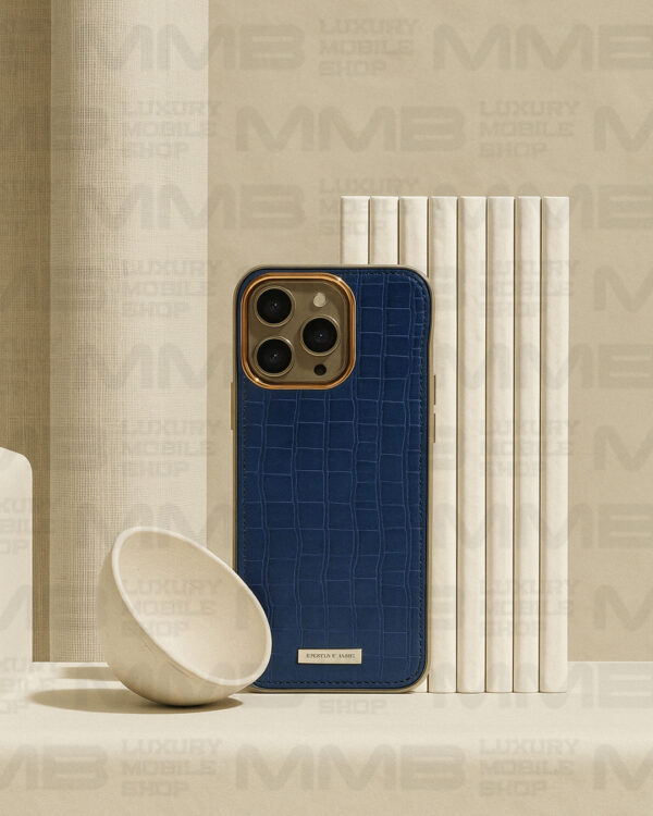 Crocodile leather Phone case for iPhone 16 pro max - Blue