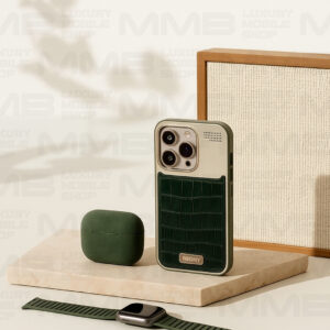 Croco Texture Green Leather Case for iPhone 16 Pro Max | Dual-Tone Shockproof Designer Back Cover