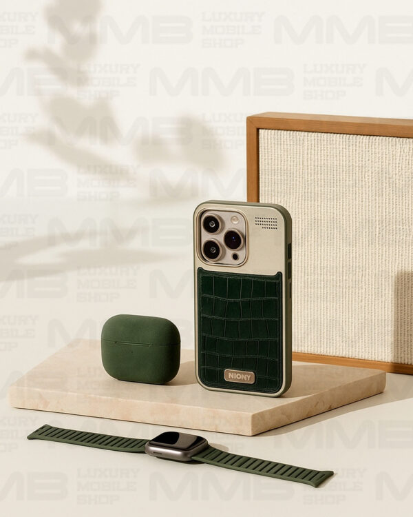Croco Texture Green Leather Case for iPhone 16 Pro Max | Dual-Tone Shockproof Designer Back Cover