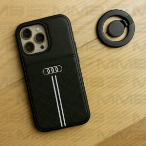 Luxury Audi-Inspired Black Leather Case for iPhone 16 Pro Max