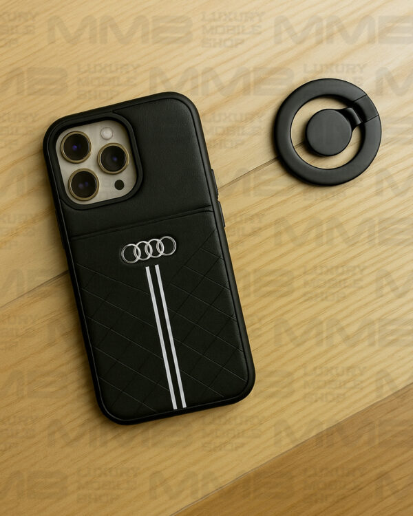 Luxury Audi-Inspired Black Leather Case for iPhone 16 Pro Max