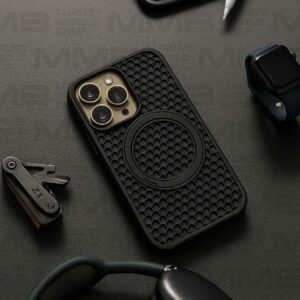 MMB1177 - Geometric Mesh-Textured iPhone 16 Pro Max Case – MagSafe Compatible (Black)