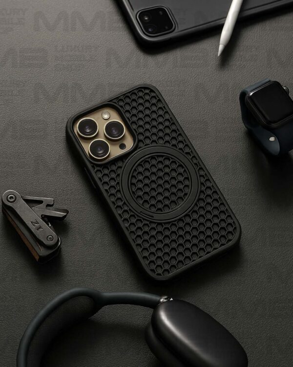 MMB1177 - Geometric Mesh-Textured iPhone 16 Pro Max Case – MagSafe Compatible (Black)