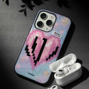YOUNGKIT Heartbreaker Pixel Love Case for iPhone 16 Pro Max – Soft Matte Finish | Trendy Aesthetic Design