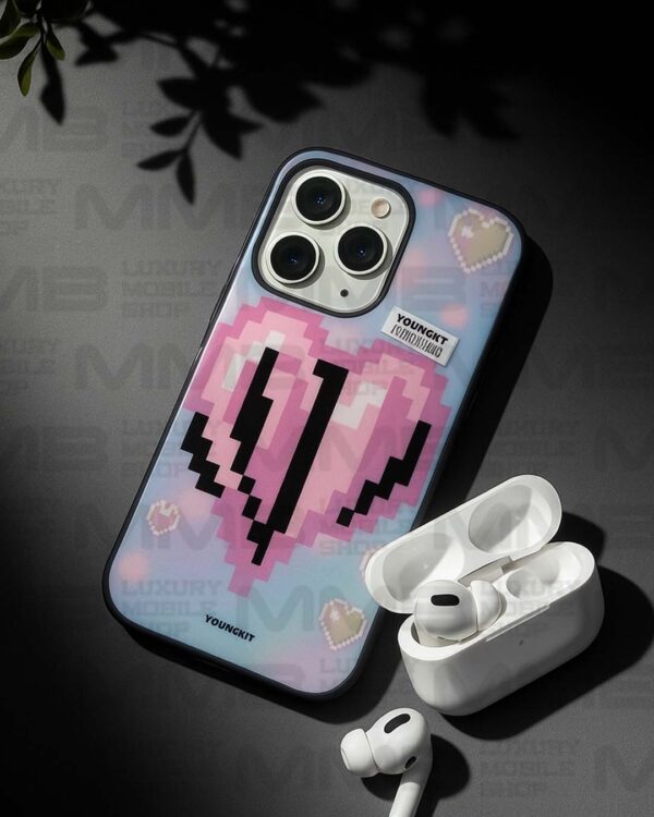 YOUNGKIT Heartbreaker Pixel Love Case for iPhone 16 Pro Max – Soft Matte Finish | Trendy Aesthetic Design