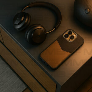 Luxury Leather Textured Back Cover for iPhone 16 Pro Max – Dual Tone Brown & Black