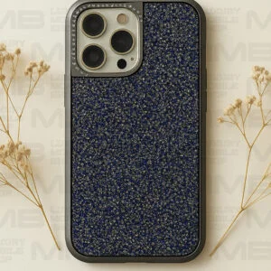 Blue glitter case with sparkling diamond camera ring for iphone 16 pro max