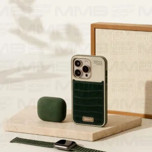 Croco Texture Green Leather Case for iPhone 16 Pro Max | Dual-Tone Shockproof Designer Back Cover